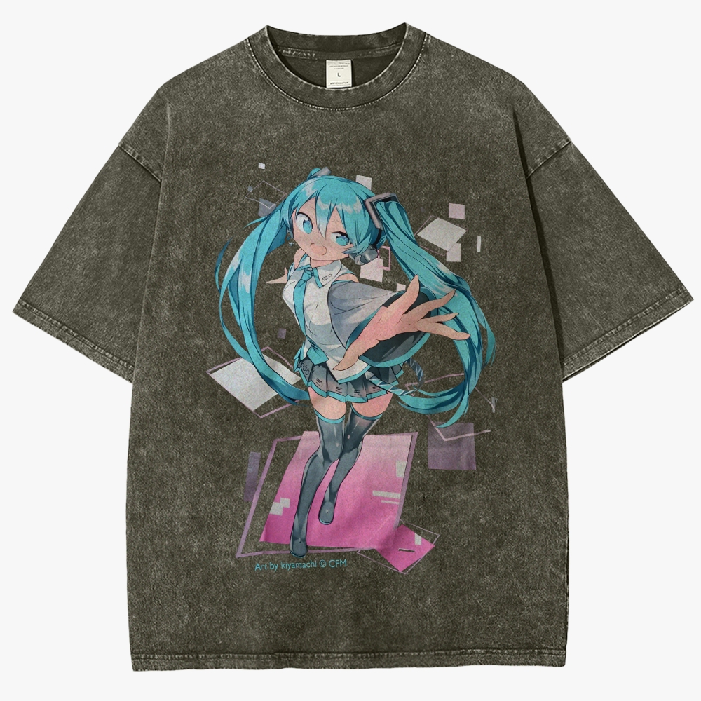 Hatsune Miku Anime Unisex Fit Washed T-Shirt