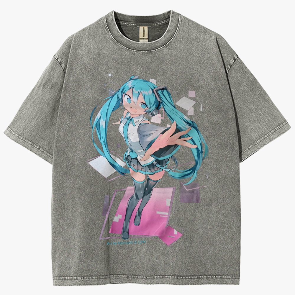 Hatsune Miku Anime Unisex Fit Washed T-Shirt