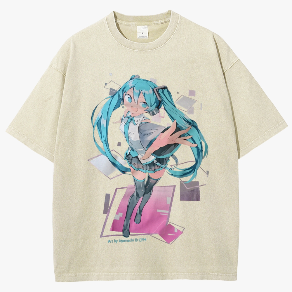 Hatsune Miku Anime Unisex Fit Washed T-Shirt