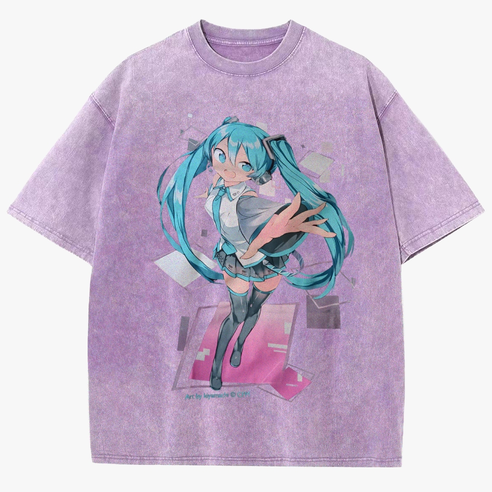 Hatsune Miku Anime Unisex Fit Washed T-Shirt