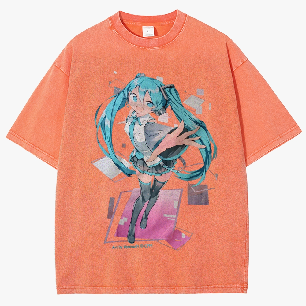 Hatsune Miku Anime Unisex Fit Washed T-Shirt