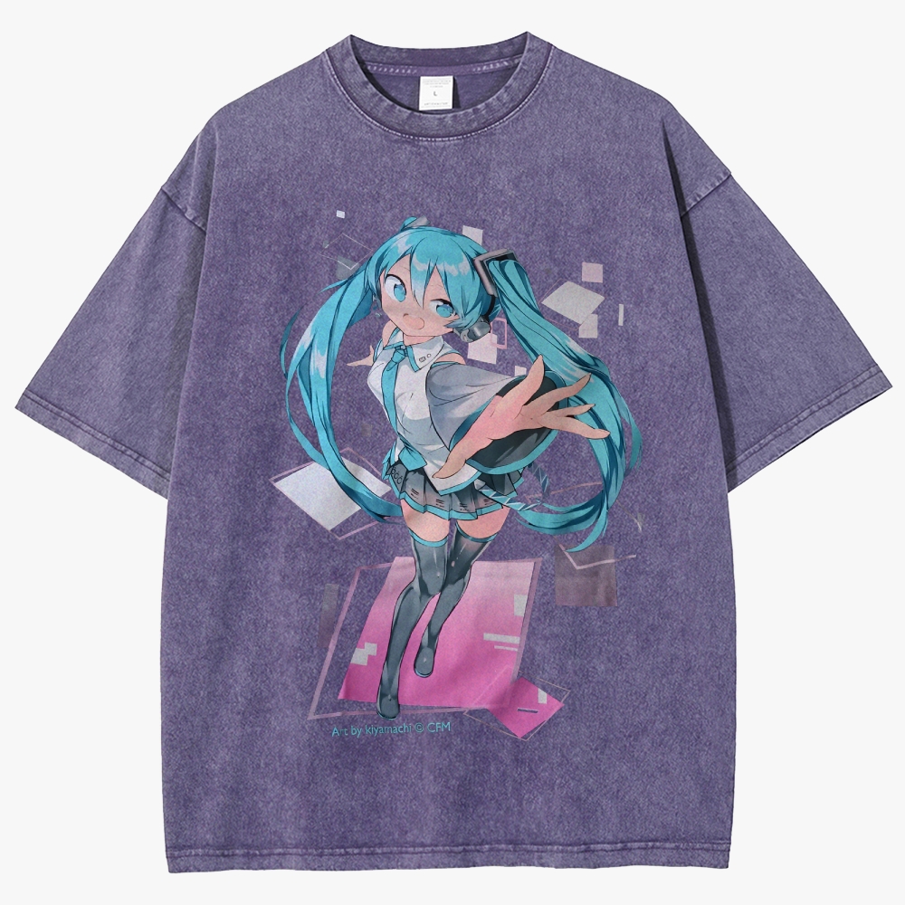 Hatsune Miku Anime Unisex Fit Washed T-Shirt