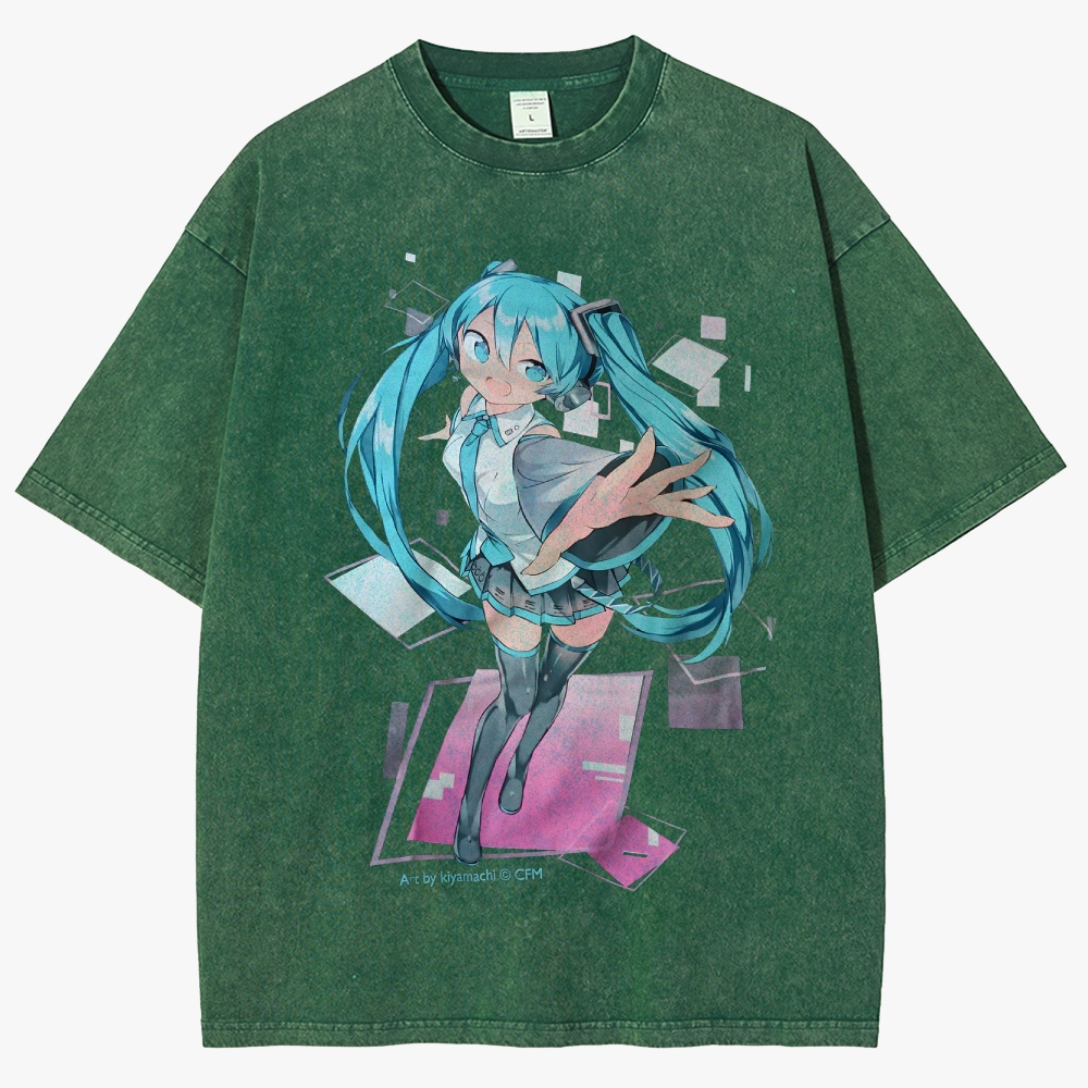 Hatsune Miku Anime Unisex Fit Washed T-Shirt