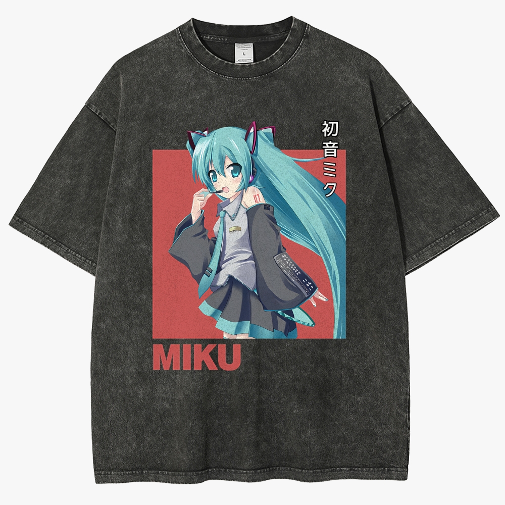 Hatsune Miku Anime Unisex Fit Washed T-Shirt