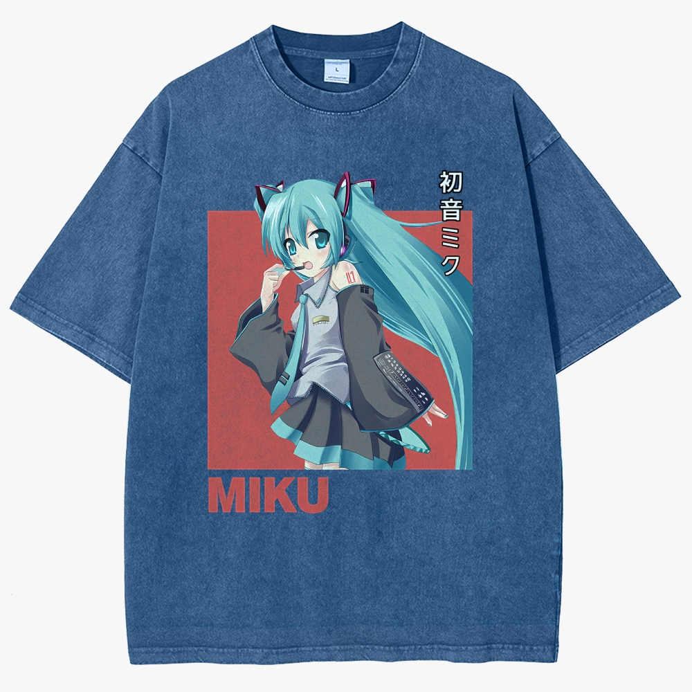 Hatsune Miku Anime Unisex Fit Washed T-Shirt