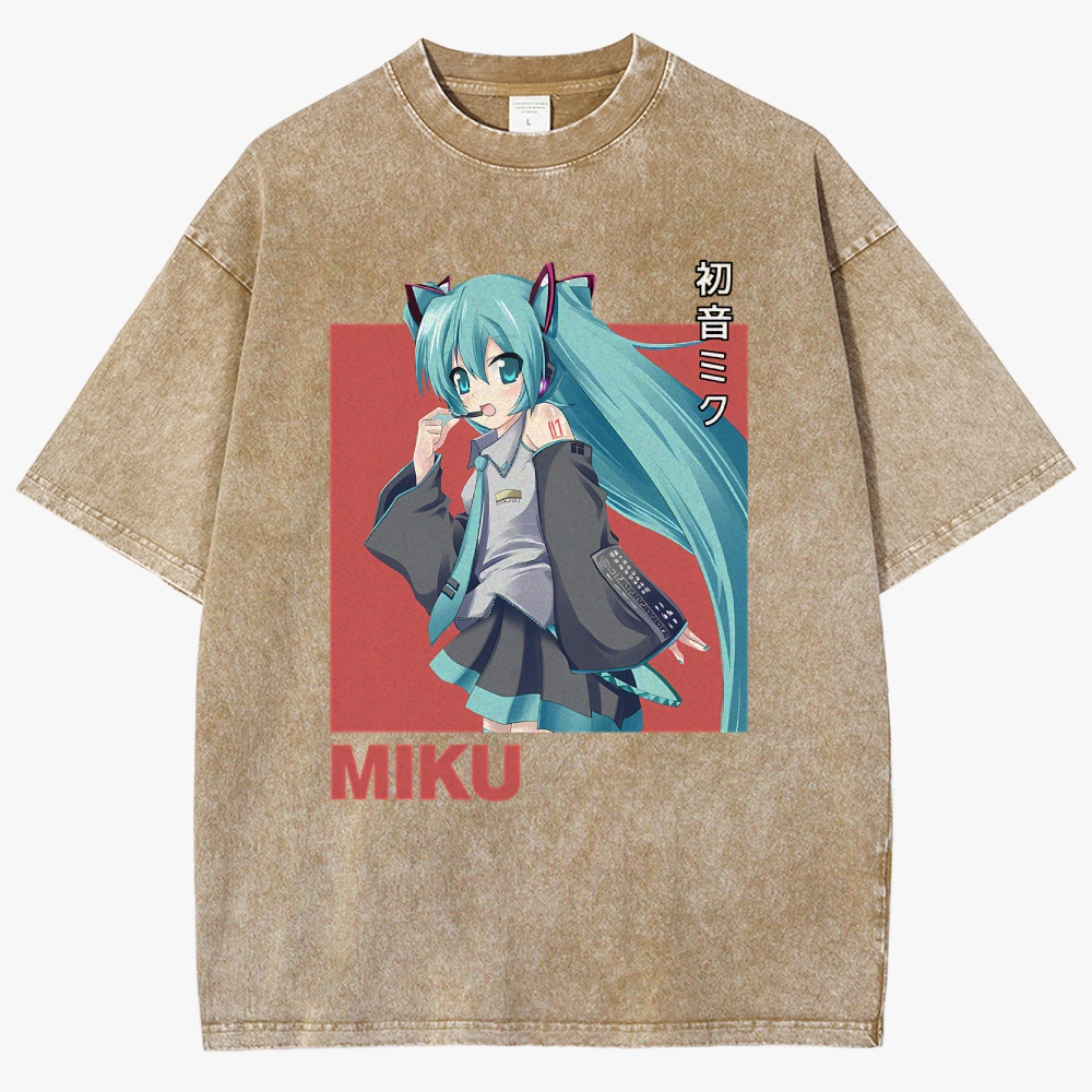 Hatsune Miku Anime Unisex Fit Washed T-Shirt