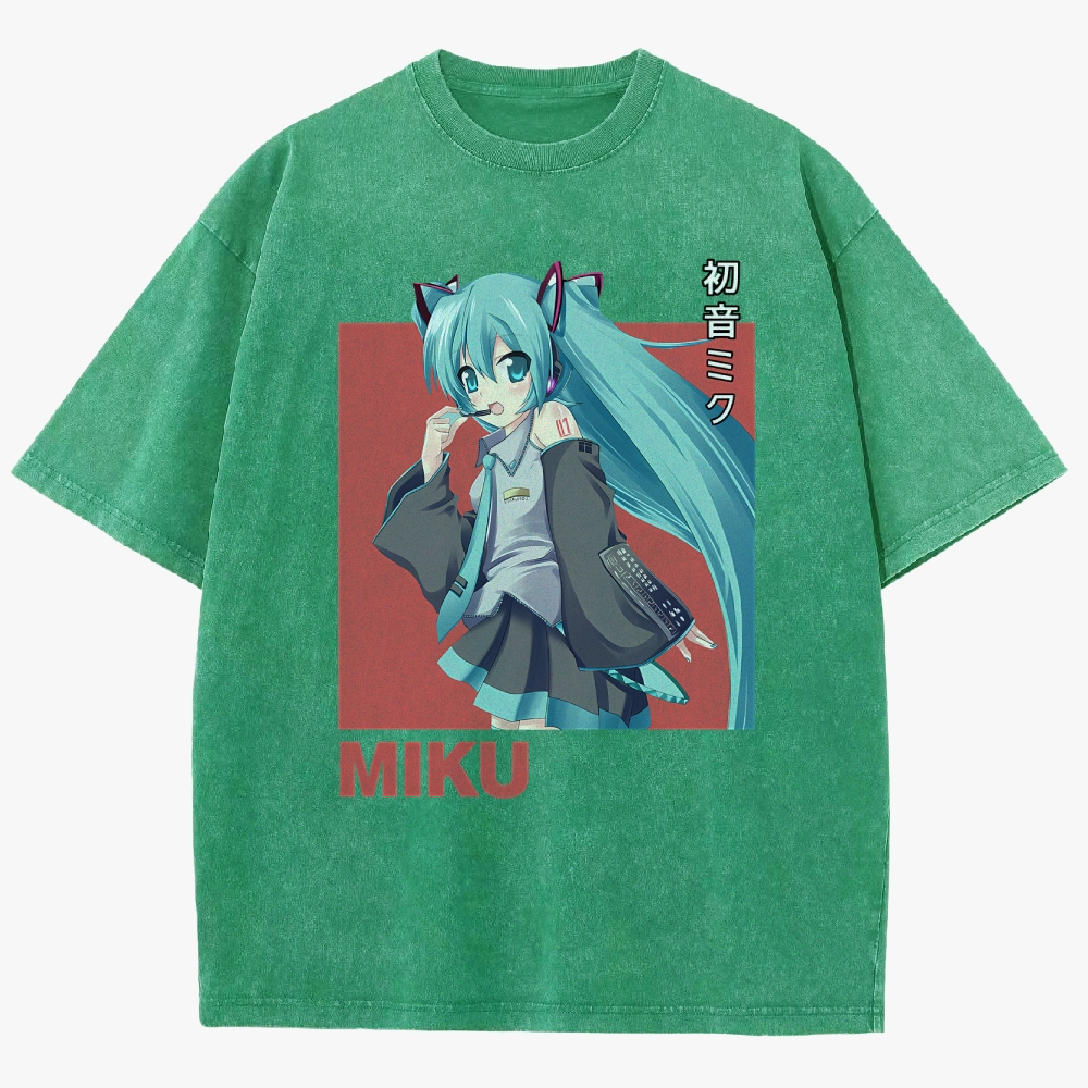 Hatsune Miku Anime Unisex Fit Washed T-Shirt
