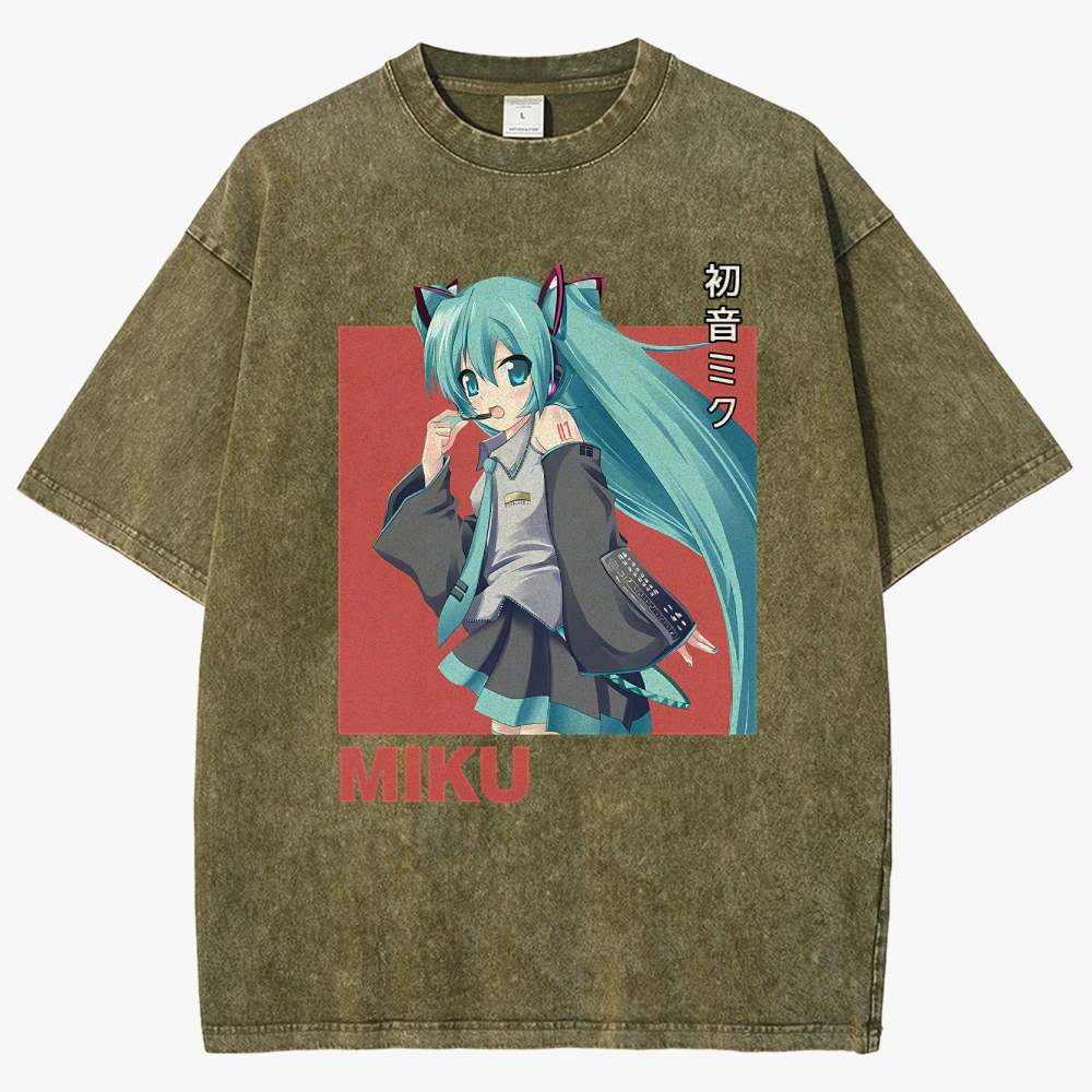 Hatsune Miku Anime Unisex Fit Washed T-Shirt