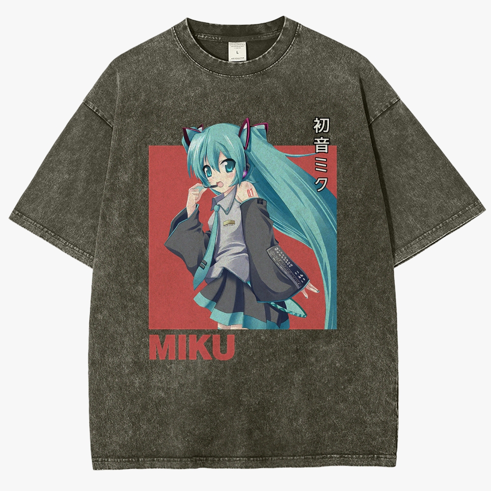 Hatsune Miku Anime Unisex Fit Washed T-Shirt