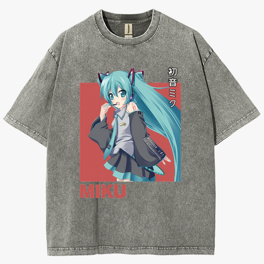 Hatsune Miku Anime Unisex Fit Washed T-Shirt