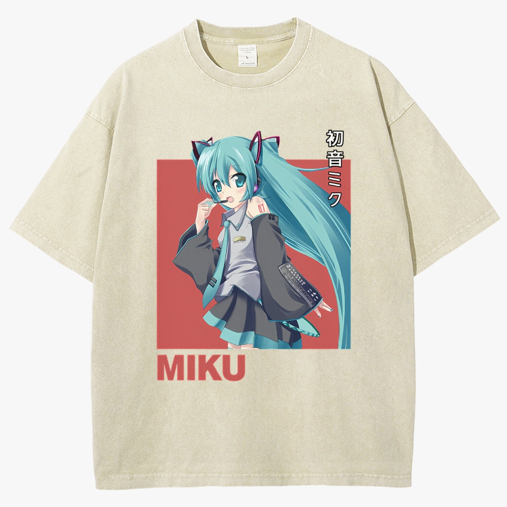 Hatsune Miku Anime Unisex Fit Washed T-Shirt
