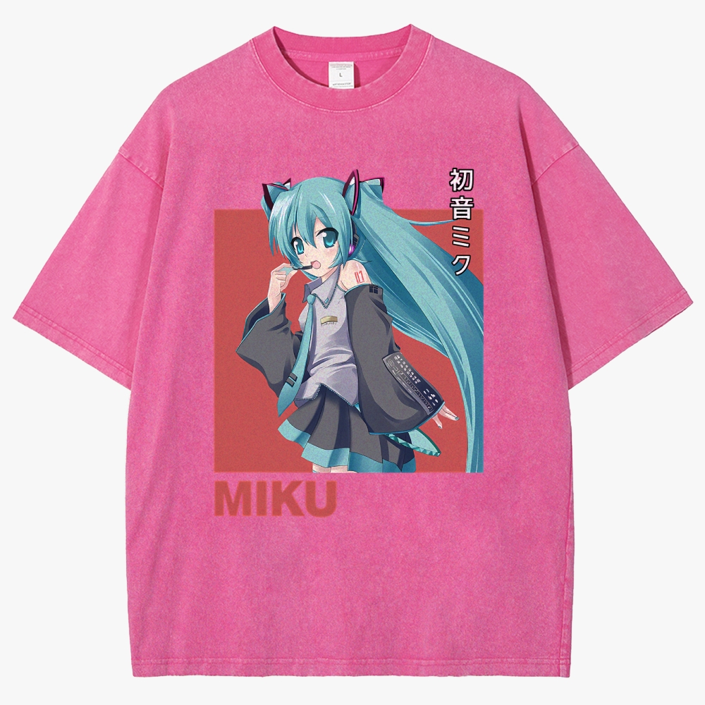 Hatsune Miku Anime Unisex Fit Washed T-Shirt