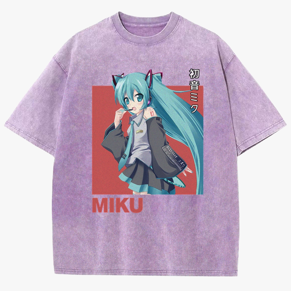 Hatsune Miku Anime Unisex Fit Washed T-Shirt
