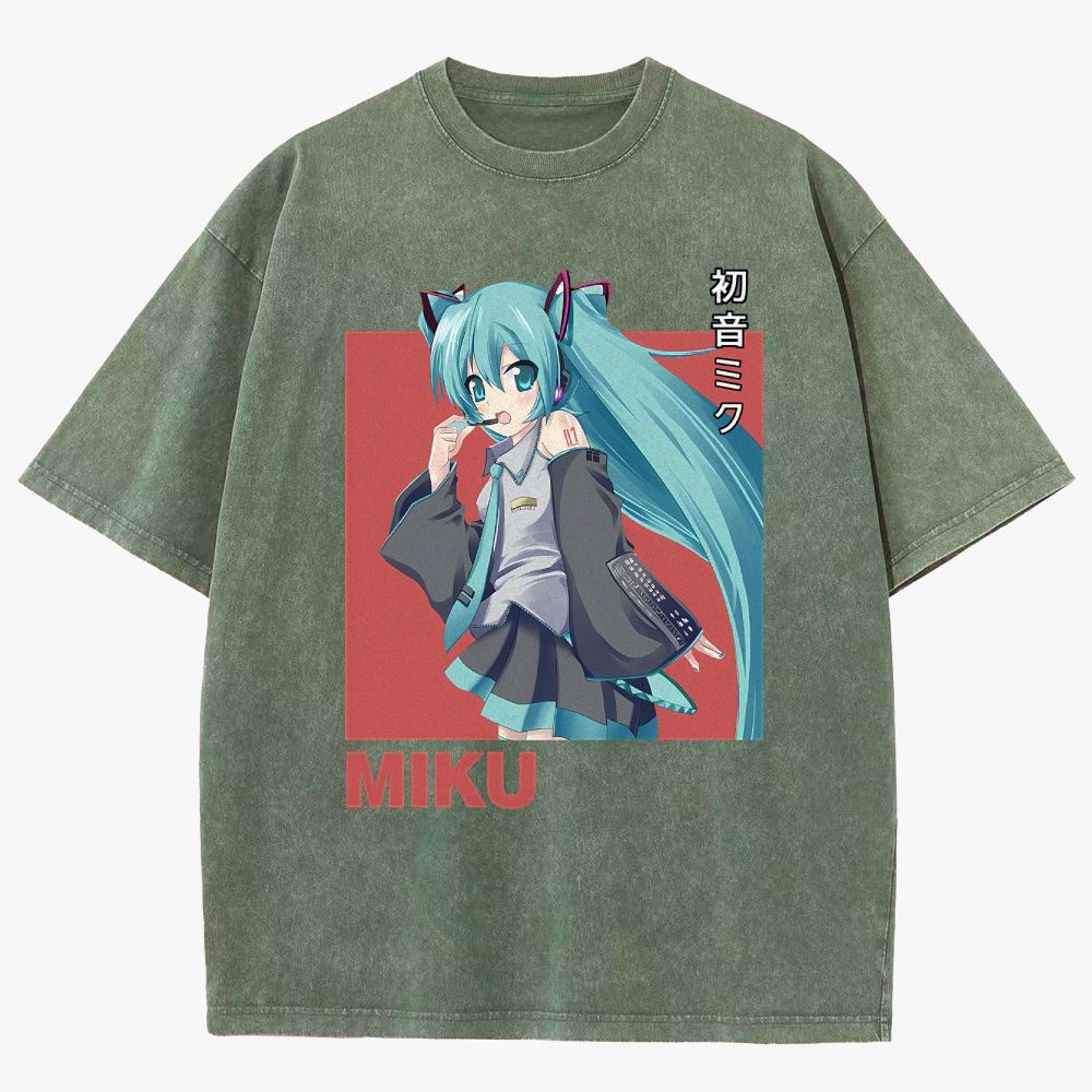 Hatsune Miku Anime Unisex Fit Washed T-Shirt
