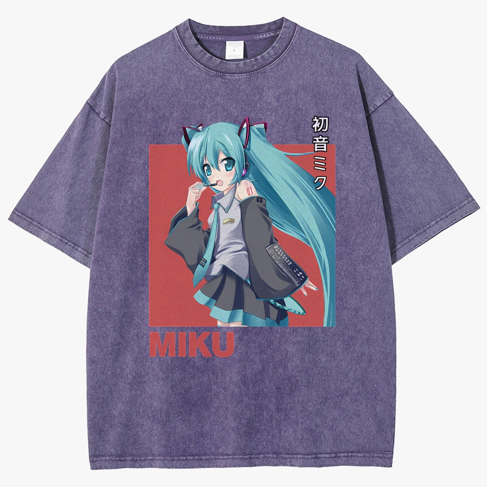 Hatsune Miku Anime Unisex Fit Washed T-Shirt