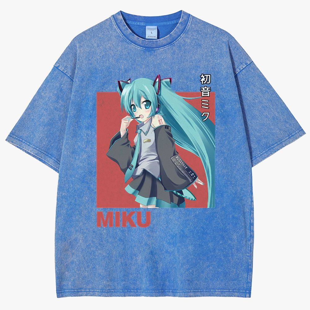 Hatsune Miku Anime Unisex Fit Washed T-Shirt