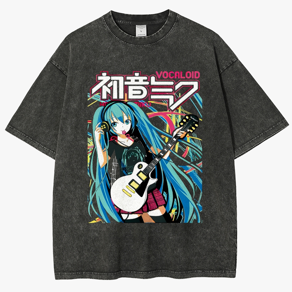 Hatsune Miku Anime Unisex Fit Washed T-Shirt