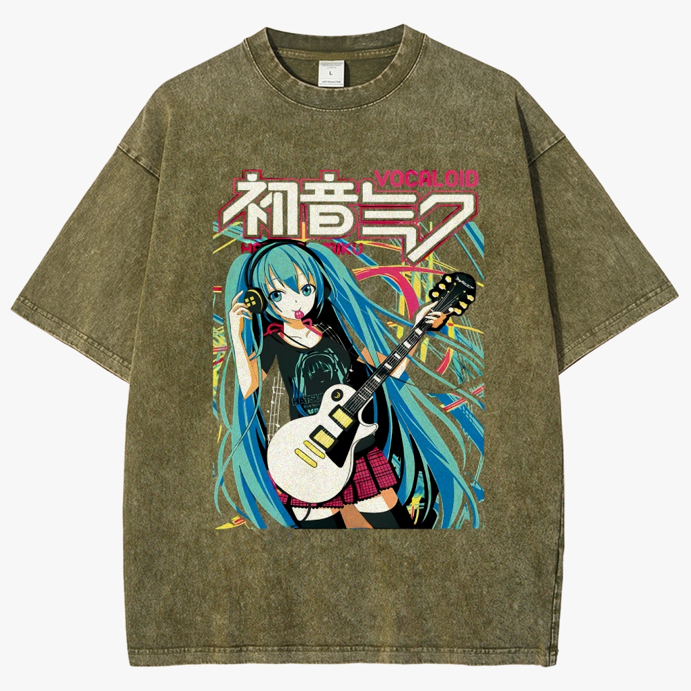 Hatsune Miku Anime Unisex Fit Washed T-Shirt