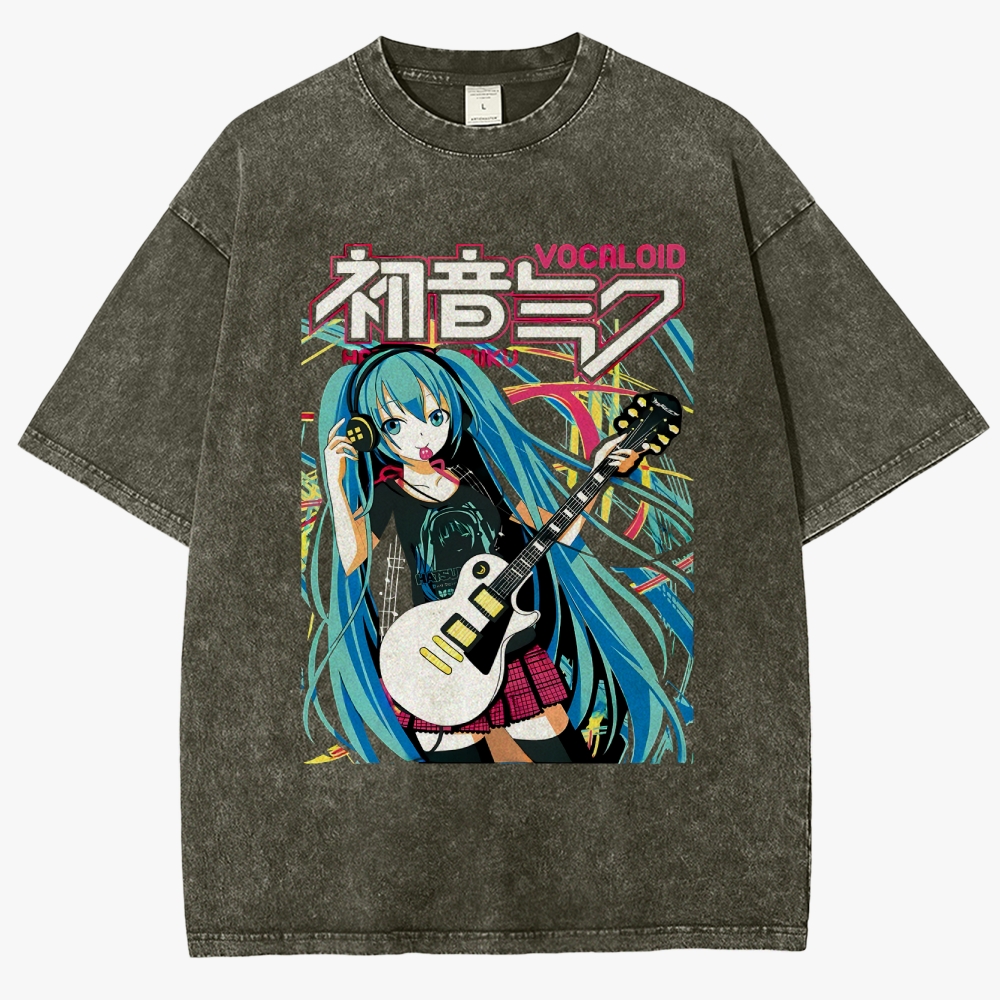 Hatsune Miku Anime Unisex Fit Washed T-Shirt