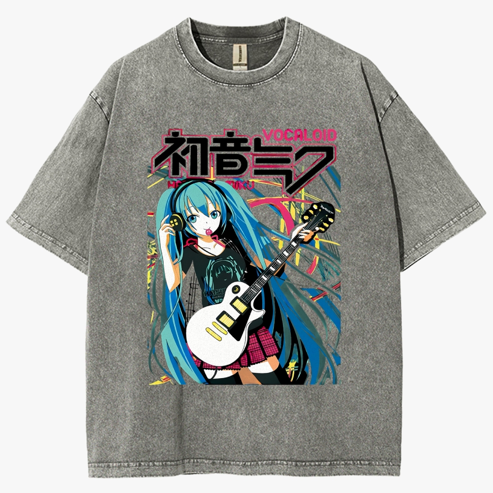 Hatsune Miku Anime Unisex Fit Washed T-Shirt
