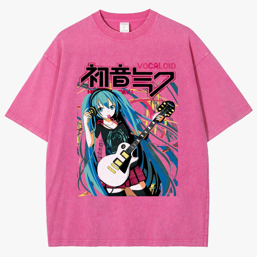 Hatsune Miku Anime Unisex Fit Washed T-Shirt