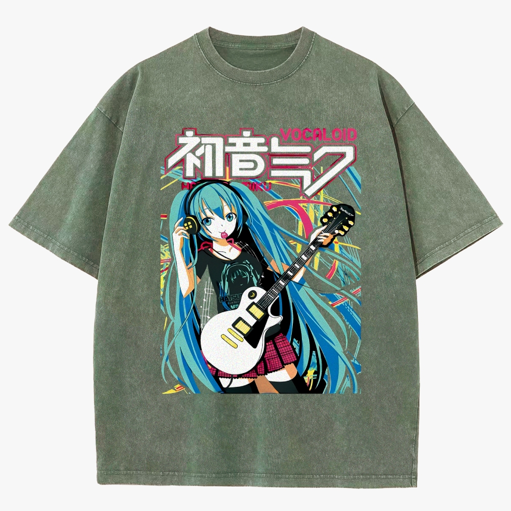 Hatsune Miku Anime Unisex Fit Washed T-Shirt
