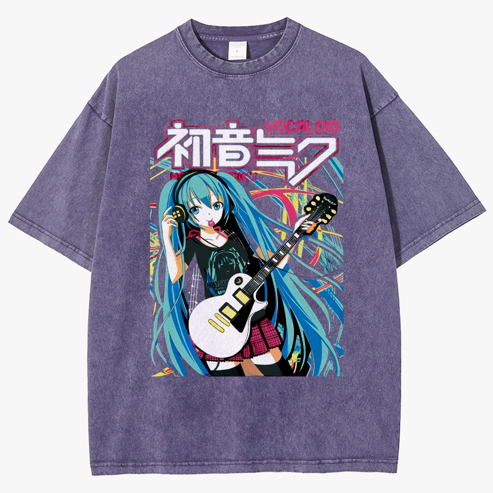 Hatsune Miku Anime Unisex Fit Washed T-Shirt