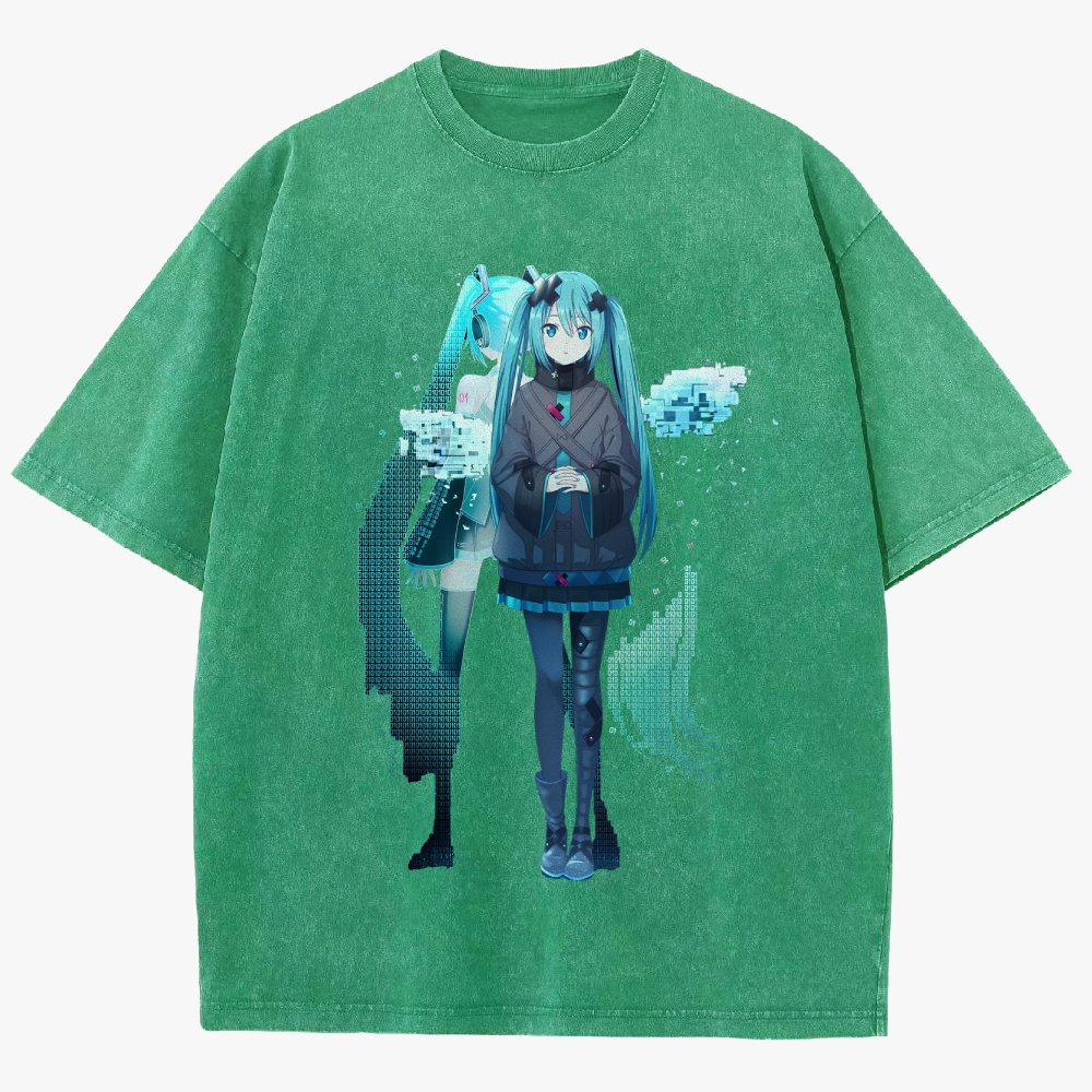 Hatsune Miku Anime Unisex Fit Washed T-Shirt