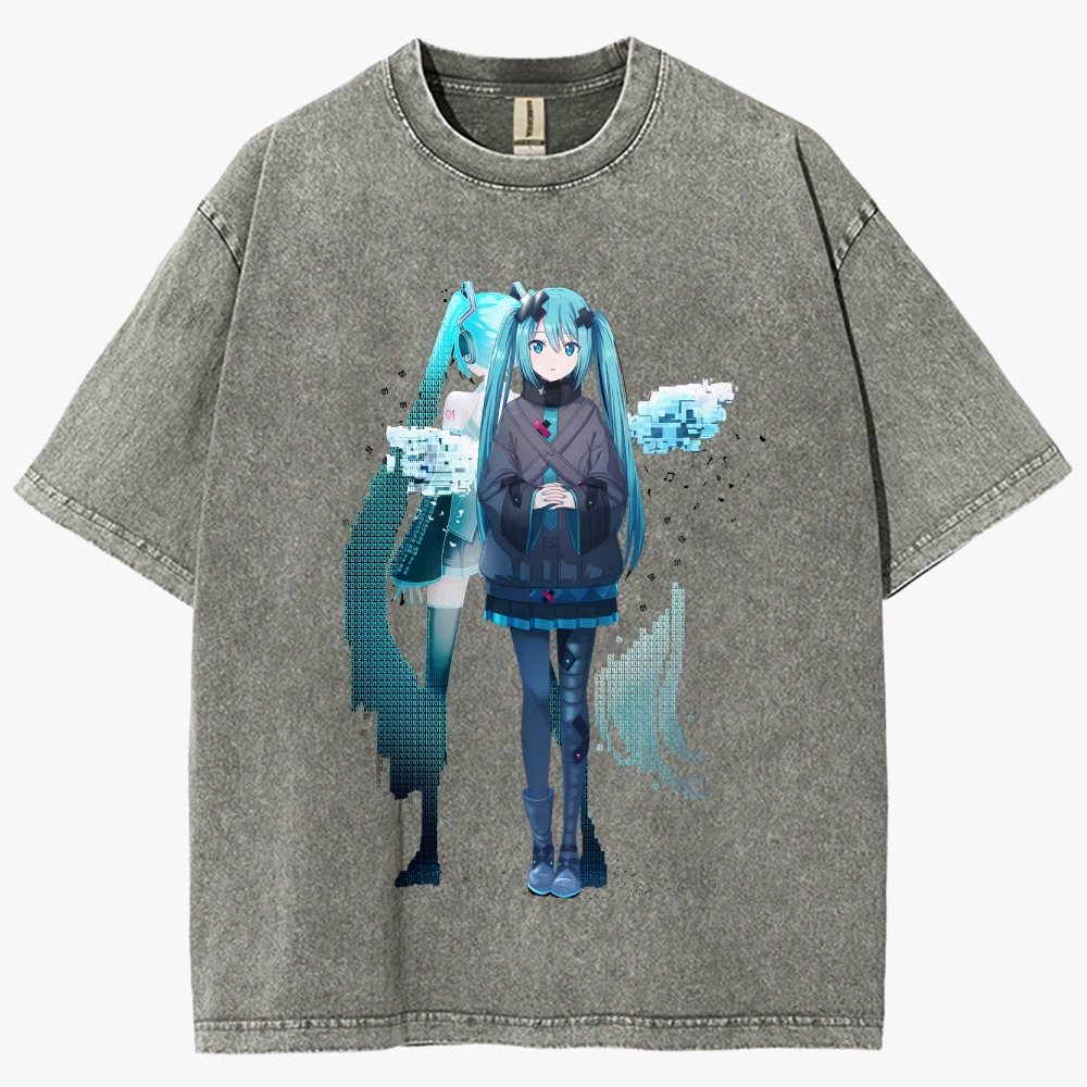 Hatsune Miku Anime Unisex Fit Washed T-Shirt