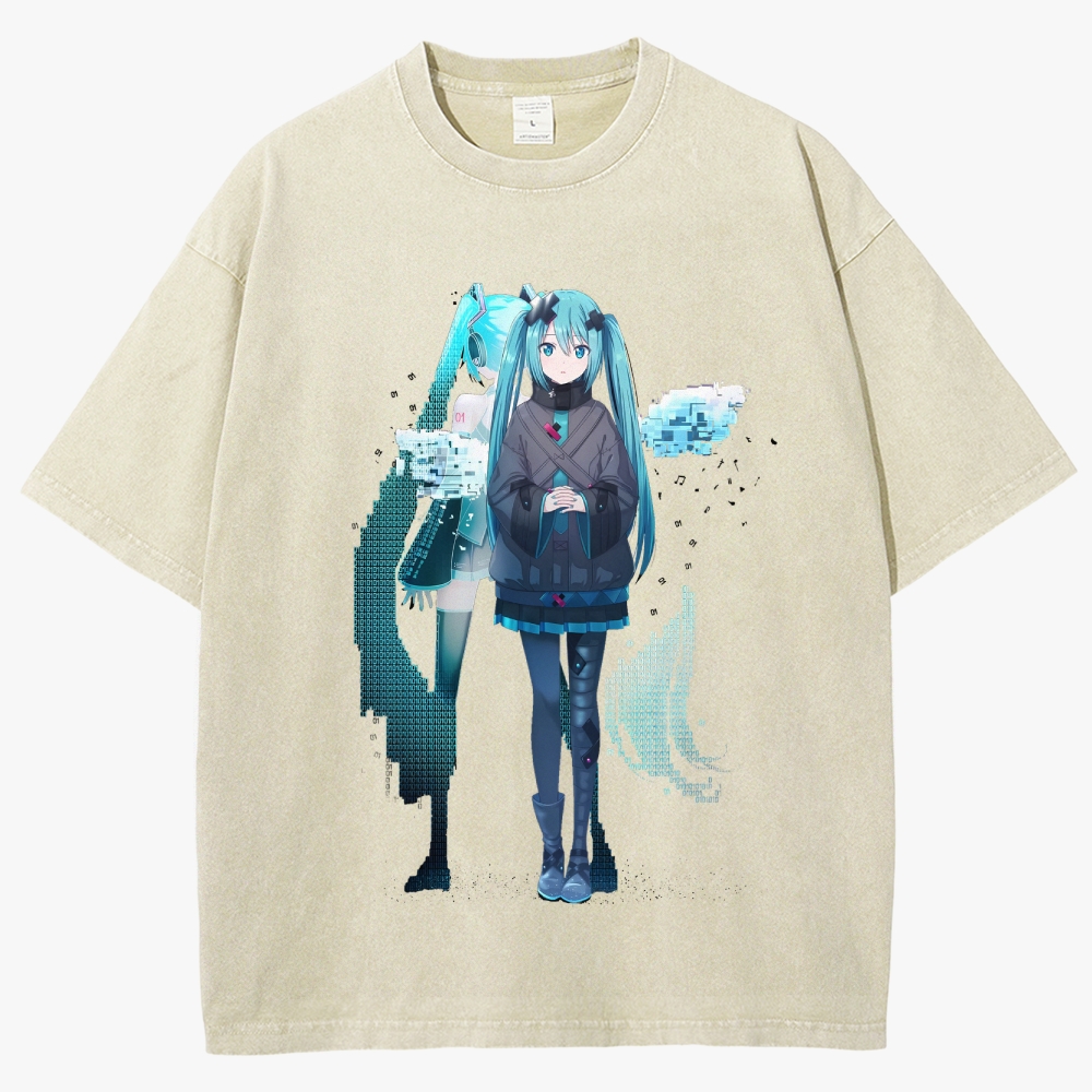 Hatsune Miku Anime Unisex Fit Washed T-Shirt