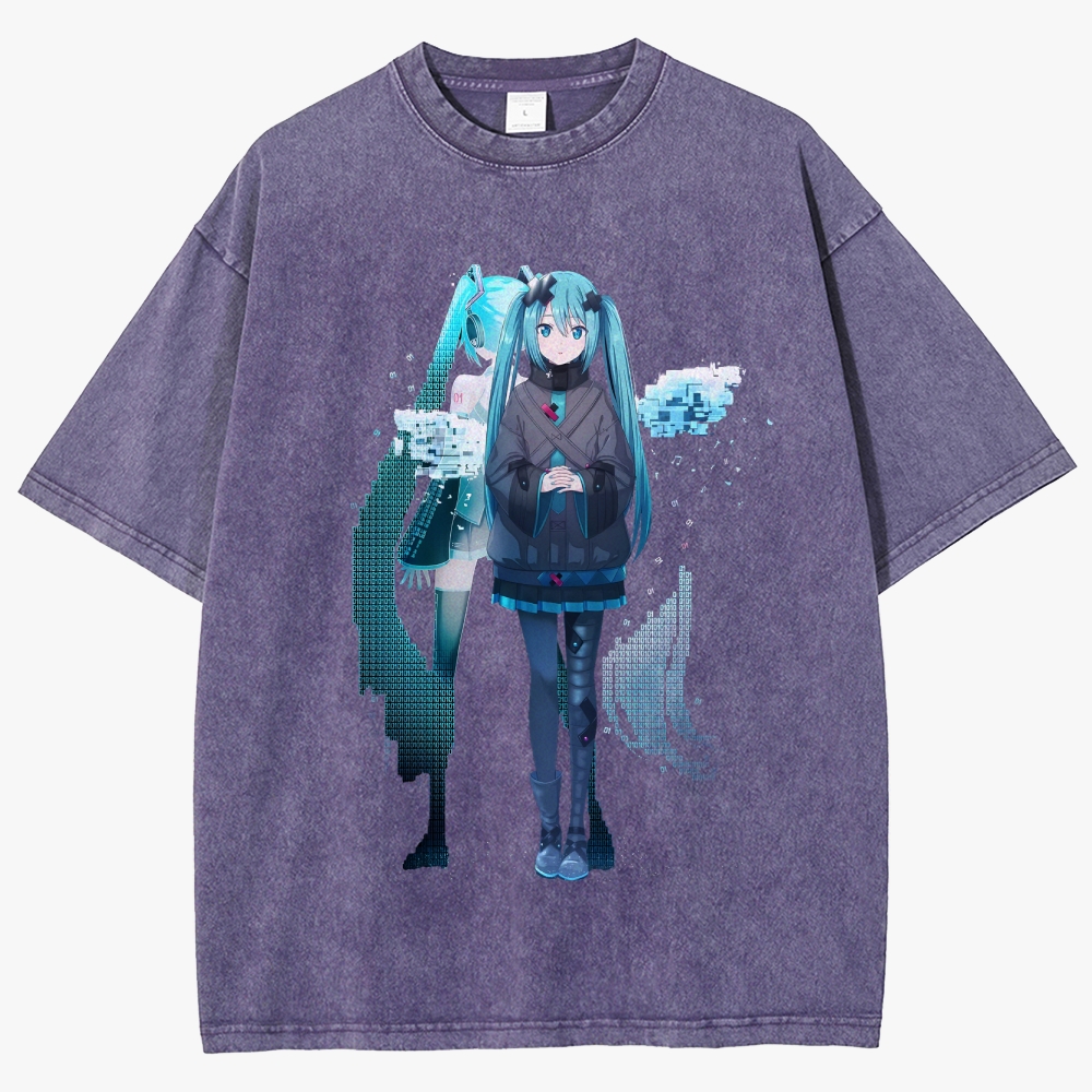 Hatsune Miku Anime Unisex Fit Washed T-Shirt