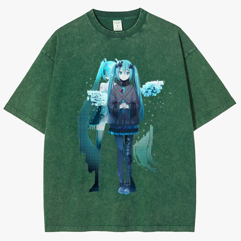 Hatsune Miku Anime Unisex Fit Washed T-Shirt