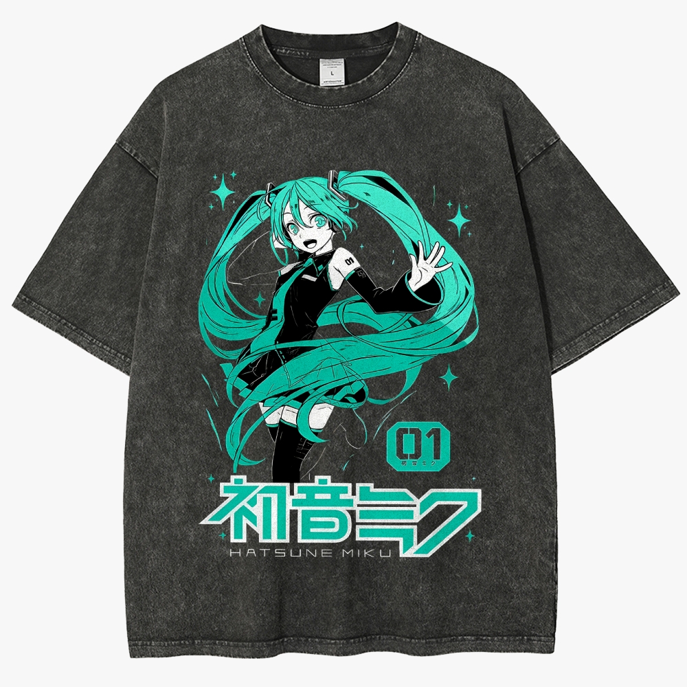 Hatsune Miku Anime Unisex Fit Washed T-Shirt