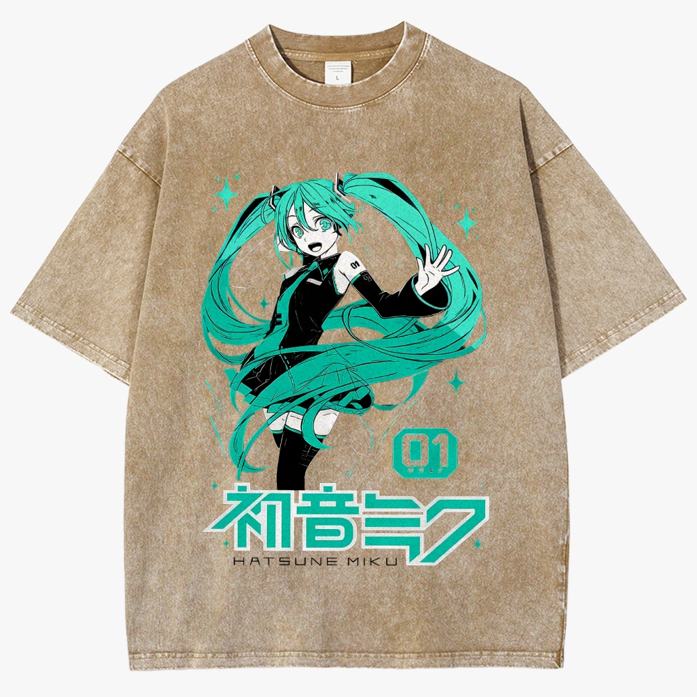 Hatsune Miku Anime Unisex Fit Washed T-Shirt