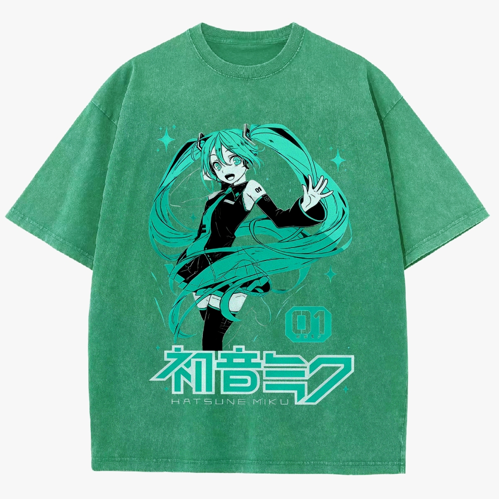 Hatsune Miku Anime Unisex Fit Washed T-Shirt