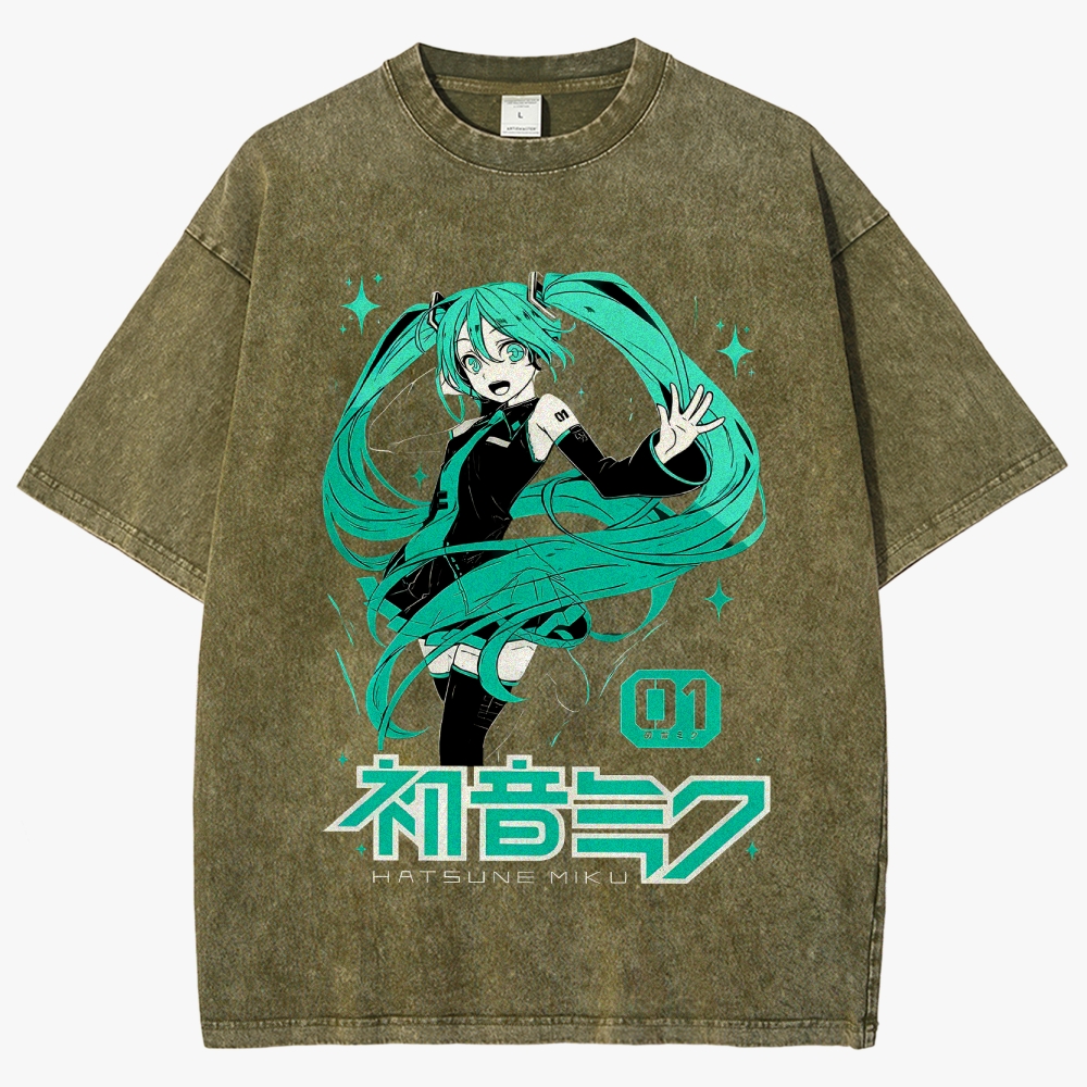 Hatsune Miku Anime Unisex Fit Washed T-Shirt
