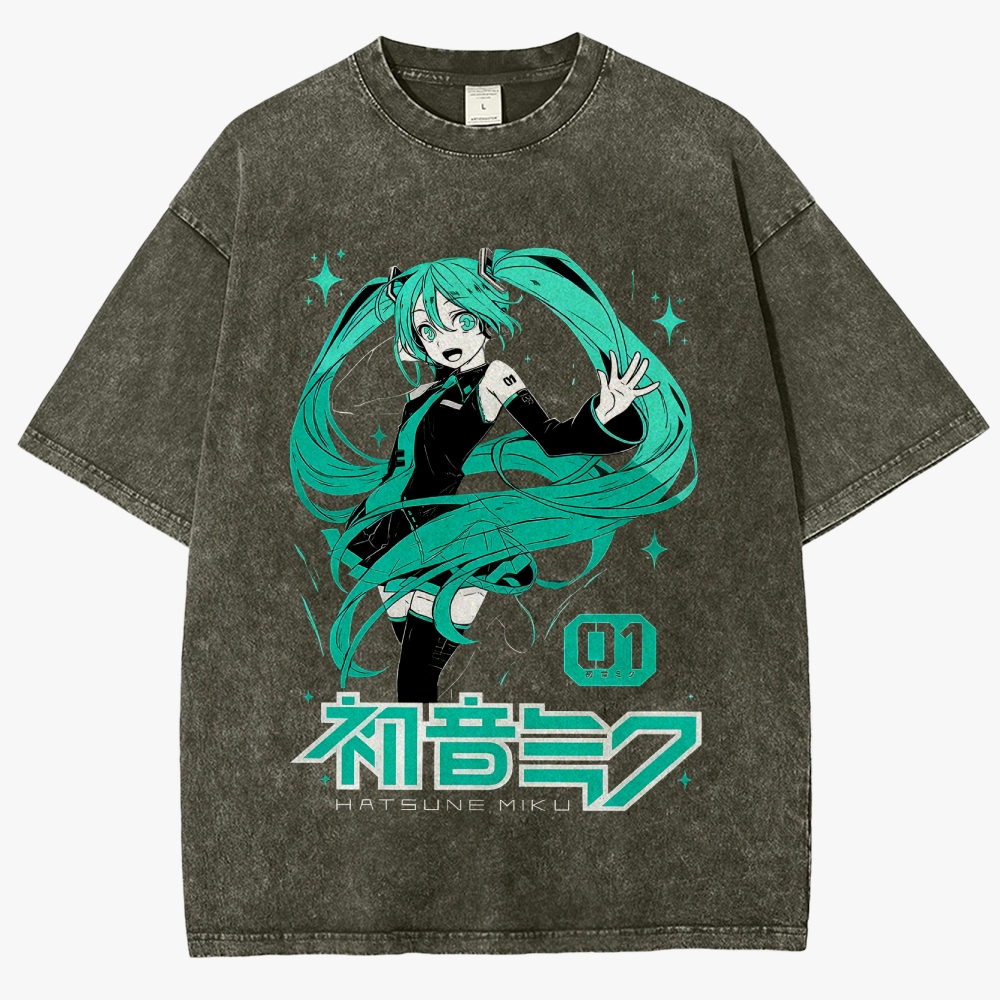 Hatsune Miku Anime Unisex Fit Washed T-Shirt