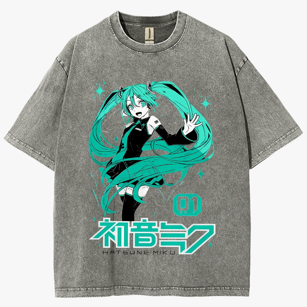 Hatsune Miku Anime Unisex Fit Washed T-Shirt