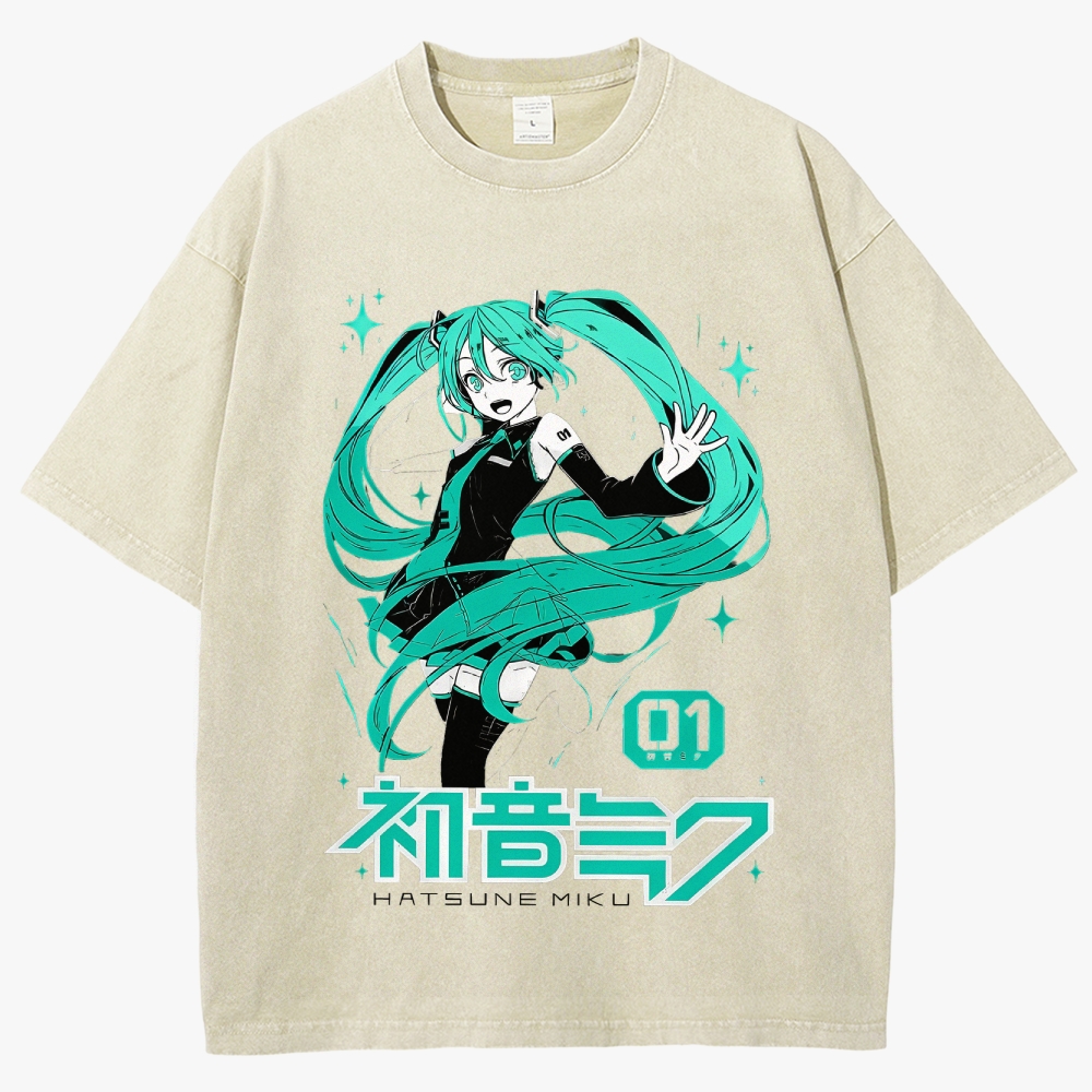 Hatsune Miku Anime Unisex Fit Washed T-Shirt