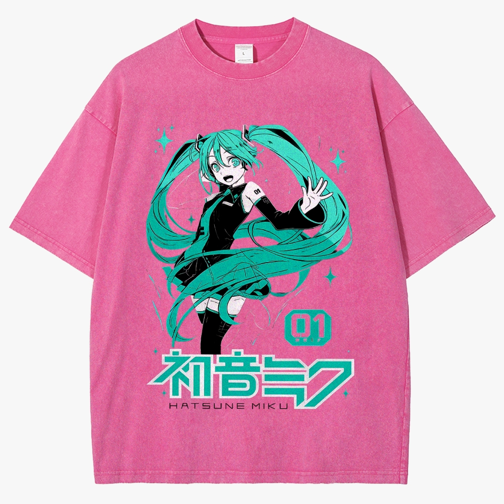 Hatsune Miku Anime Unisex Fit Washed T-Shirt