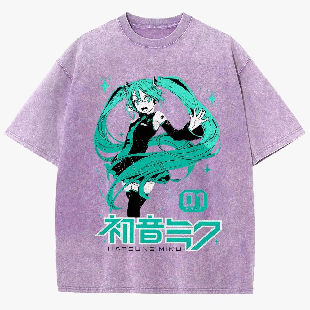 Hatsune Miku Anime Unisex Fit Washed T-Shirt