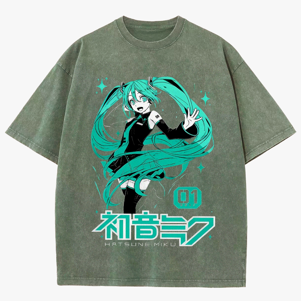 Hatsune Miku Anime Unisex Fit Washed T-Shirt