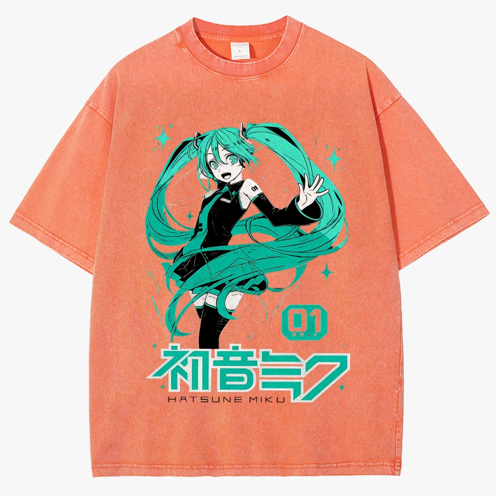 Hatsune Miku Anime Unisex Fit Washed T-Shirt
