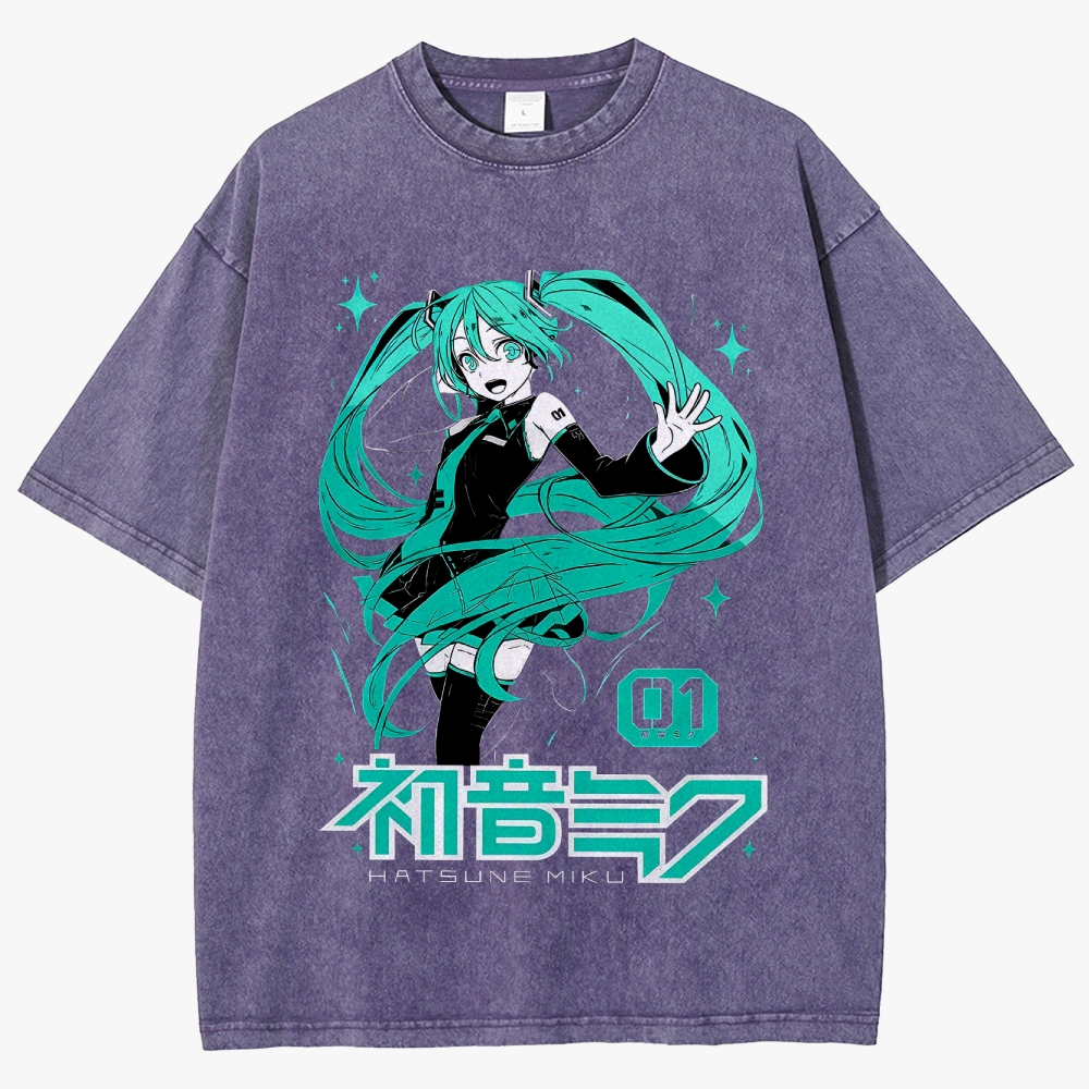 Hatsune Miku Anime Unisex Fit Washed T-Shirt