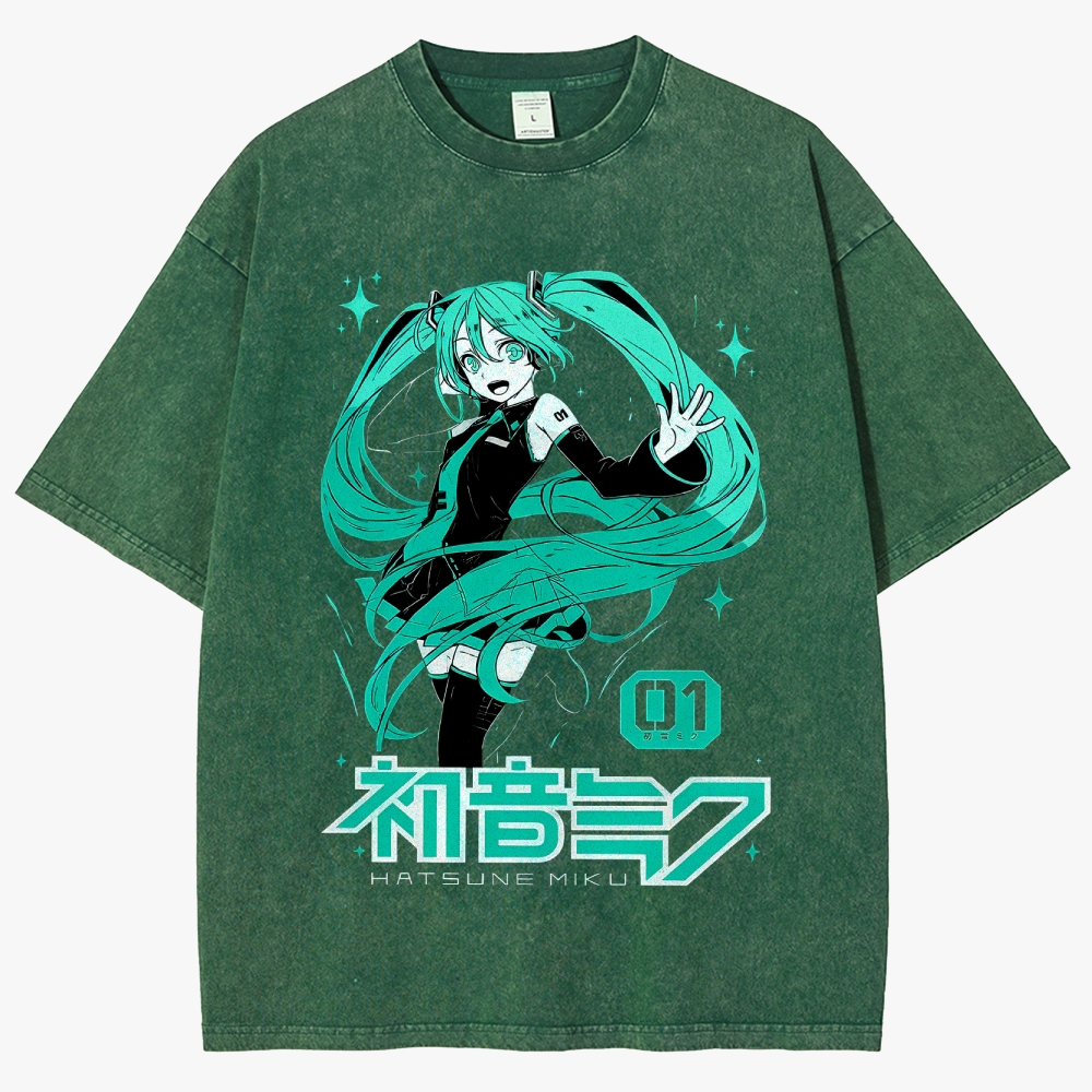 Hatsune Miku Anime Unisex Fit Washed T-Shirt
