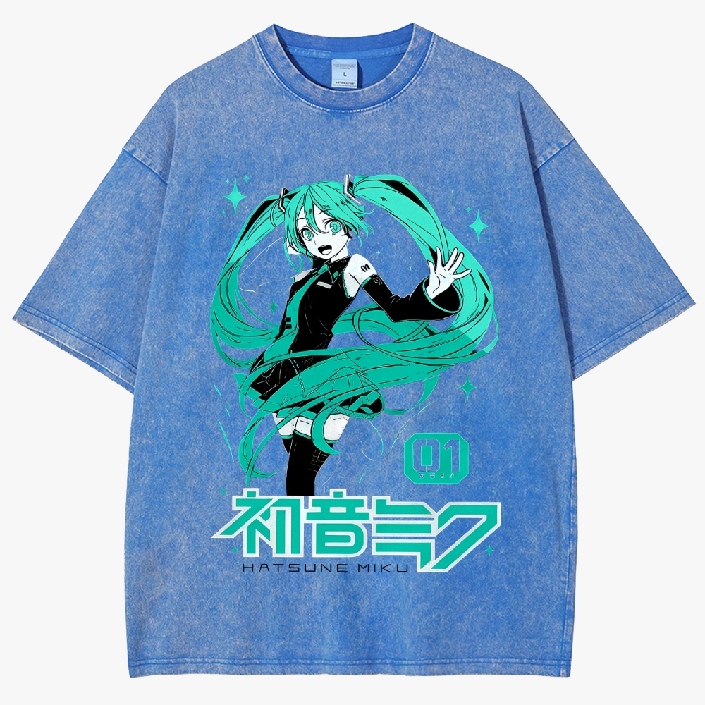 Hatsune Miku Anime Unisex Fit Washed T-Shirt