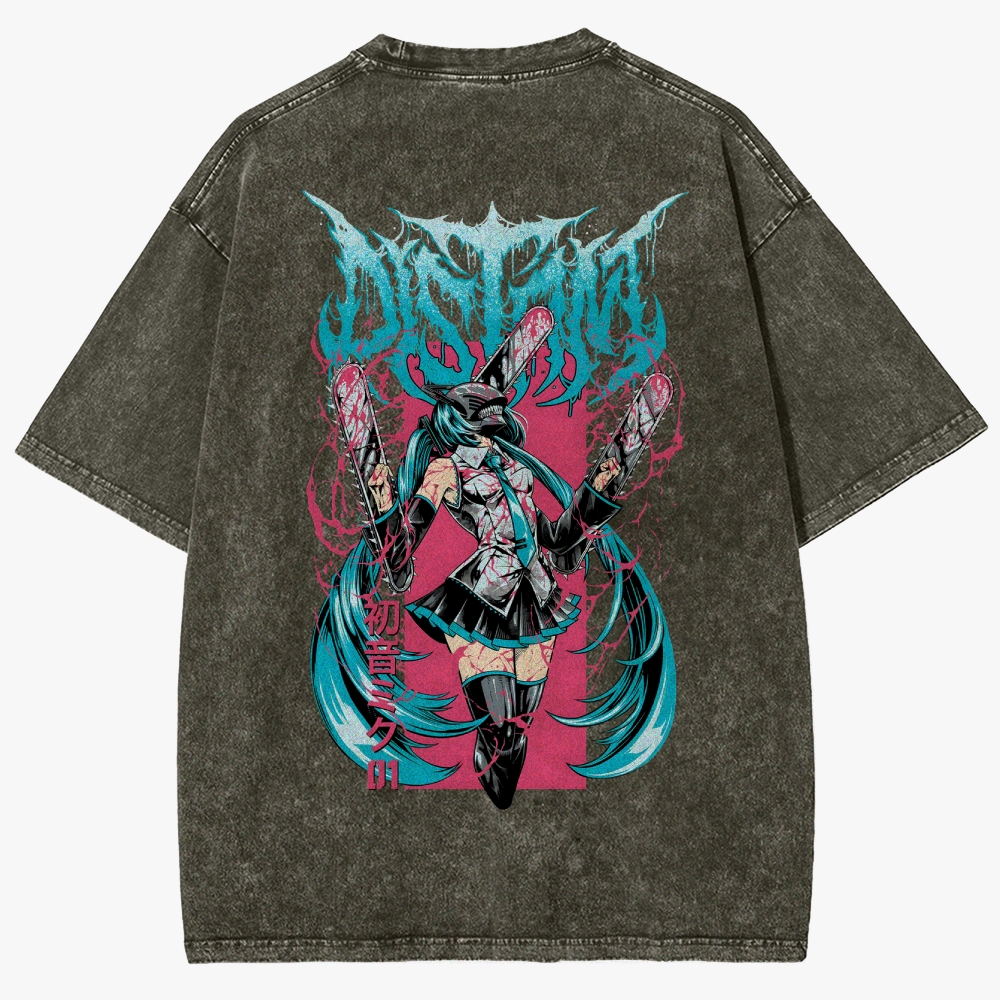 Hatsune Miku Anime Unisex Fit Washed T-Shirt