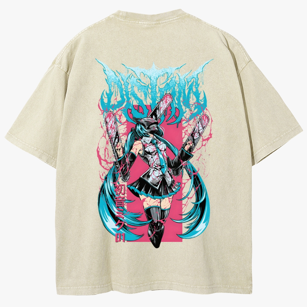 Hatsune Miku Anime Unisex Fit Washed T-Shirt
