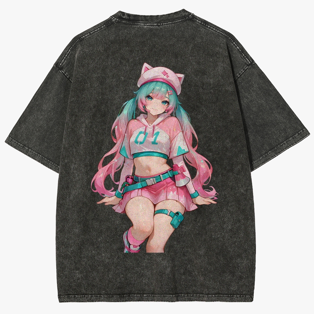 Hatsune Miku Anime Unisex Fit Washed T-Shirt