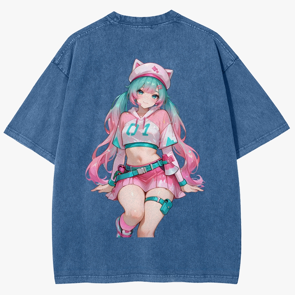 Hatsune Miku Anime Unisex Fit Washed T-Shirt